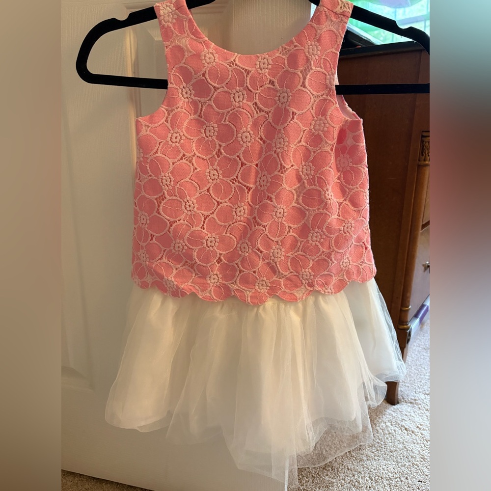 Janie & Jack | Pink Floral Lace Dress with Tulle Skirt